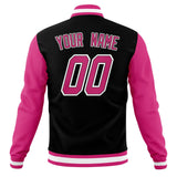 Custom Black & Pink Solid Color Varsity Jacket JA01240607XY023