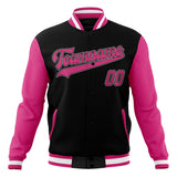 Custom Black & Pink Solid Color Varsity Jacket JA01240607XY023