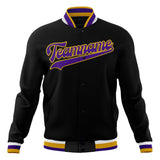 Custom Black & Purple Solid Color Varsity Jacket JA01240607XY024