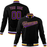 Custom Black & Purple Solid Color Varsity Jacket JA01240607XY024