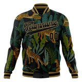 Custom Black & Brown Tiger 3D Pattern Varsity Jacket JA01240607XY026