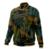 Custom Black & Brown Tiger 3D Pattern Varsity Jacket JA01240607XY026