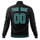 Custom Black-Pinstripe & Teal Gray Pinstripe Varsity Jacket JA01240607XY032