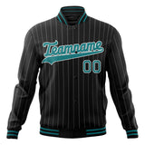 Custom Black-Pinstripe & Teal Gray Pinstripe Varsity Jacket JA01240607XY032