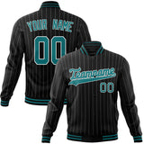 Custom Black-Pinstripe & Teal Gray Pinstripe Varsity Jacket