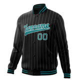 Custom Black-Pinstripe & Teal Gray Pinstripe Varsity Jacket JA01240607XY032