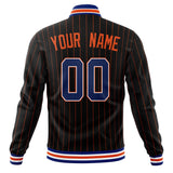 Custom Black-Pinstripe & Royal Orange Pinstripe Varsity Jacket JA01240607XY035