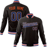 Custom Black-Pinstripe & Royal Orange Pinstripe Varsity Jacket JA01240607XY035