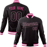 Custom Black-Pinstripe & Pink Pink Pinstripe Varsity Jacket