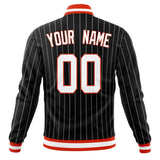 Custom Black-Pinstripe & Orange Gray Pinstripe Varsity Jacket JA01240607XY037