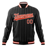 Custom Black-Pinstripe & Orange Gray Pinstripe Varsity Jacket JA01240607XY037