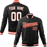 Custom Black-Pinstripe & Orange Gray Pinstripe Varsity Jacket