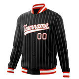 Custom Black-Pinstripe & Orange Gray Pinstripe Varsity Jacket JA01240607XY037