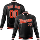 Custom Black-Pinstripe & Orange Gray Pinstripe Varsity Jacket