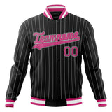 Custom Black-Pinstripe & Pink Gray Pinstripe Varsity Jacket JA01240607XY039