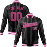 Custom Black-Pinstripe & Pink Gray Pinstripe Varsity Jacket