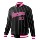 Custom Black-Pinstripe & Pink Gray Pinstripe Varsity Jacket JA01240607XY039