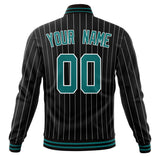 Custom Black-Pinstripe & Teal Gray Pinstripe Varsity Jacket JA01240607XY040