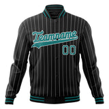 Custom Black-Pinstripe & Teal Gray Pinstripe Varsity Jacket JA01240607XY040