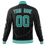 Custom Black-Pinstripe & Aqua Gray Pinstripe Varsity Jacket JA01240607XY041