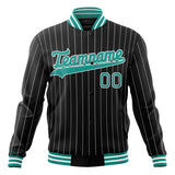 Custom Black-Pinstripe & Aqua Gray Pinstripe Varsity Jacket JA01240607XY041