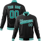 Custom Black-Pinstripe & Aqua Gray Pinstripe Varsity Jacket