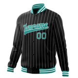 Custom Black-Pinstripe & Aqua Gray Pinstripe Varsity Jacket JA01240607XY041