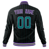 Custom Black-Pinstripe & Purple Teal Pinstripe Varsity Jacket JA01240607XY042