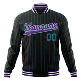 Custom Black-Pinstripe & Purple Teal Pinstripe Varsity Jacket JA01240607XY042