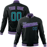 Custom Black-Pinstripe & Purple Teal Pinstripe Varsity Jacket