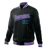 Custom Black-Pinstripe & Purple Teal Pinstripe Varsity Jacket JA01240607XY042