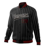 Custom Black-Pinstripe & White Gray Pinstripe Varsity Jacket JA01240607XY043