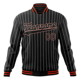 Custom Black-Pinstripe & Orange White Pinstripe Varsity Jacket JA01240607XY044