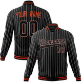 Custom Black-Pinstripe & Orange White Pinstripe Varsity Jacket JA01240607XY044