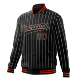 Custom Black-Pinstripe & Orange White Pinstripe Varsity Jacket JA01240607XY044