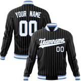 Custom Black-Pinstripe & White Gray Pinstripe Varsity Jacket JA01240607XY045