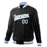 Custom Black-Pinstripe & White Gray Pinstripe Varsity Jacket JA01240607XY045