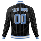 Custom Black-Pinstripe & Light-Blue Gray Pinstripe Varsity Jacket JA01240607XY046