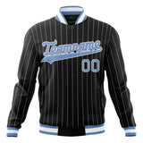 Custom Black-Pinstripe & Light-Blue Gray Pinstripe Varsity Jacket JA01240607XY046