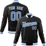 Custom Black-Pinstripe & Light-Blue Gray Pinstripe Varsity Jacket