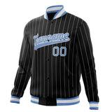 Custom Black-Pinstripe & Light-Blue Gray Pinstripe Varsity Jacket JA01240607XY046