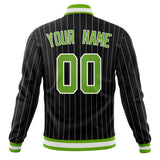 Custom Black-Pinstripe & Neon-Green Gray Pinstripe Varsity Jacket JA01240607XY048