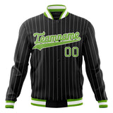 Custom Black-Pinstripe & Neon-Green Gray Pinstripe Varsity Jacket JA01240607XY048