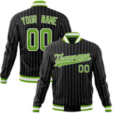 Custom Black-Pinstripe & Neon-Green Gray Pinstripe Varsity Jacket