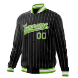 Custom Black-Pinstripe & Neon-Green Gray Pinstripe Varsity Jacket JA01240607XY048