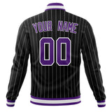 Custom Black-Pinstripe & Purple Gray Pinstripe Varsity Jacket JA01240607XY049