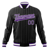 Custom Black-Pinstripe & Purple Gray Pinstripe Varsity Jacket JA01240607XY049