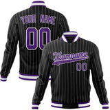 Custom Black-Pinstripe & Purple Gray Pinstripe Varsity Jacket