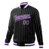 Custom Black-Pinstripe & Purple Gray Pinstripe Varsity Jacket JA01240607XY049