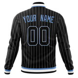 Custom Black-Pinstripe & Light-Blue Gray Pinstripe Varsity Jacket JA01240607XY050